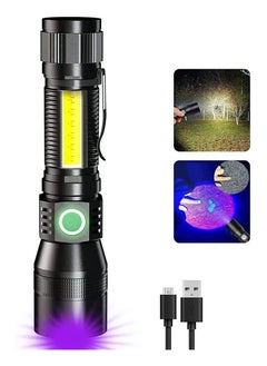Black Light Flashlight Rechargeable, 3-in-1 UV Light Flashlights, 1800 Lumen LED Tactical Flashlight, High Powered 7 Modes Waterproof UV Blacklight Flashlights for Stains Detection Camping Emergency