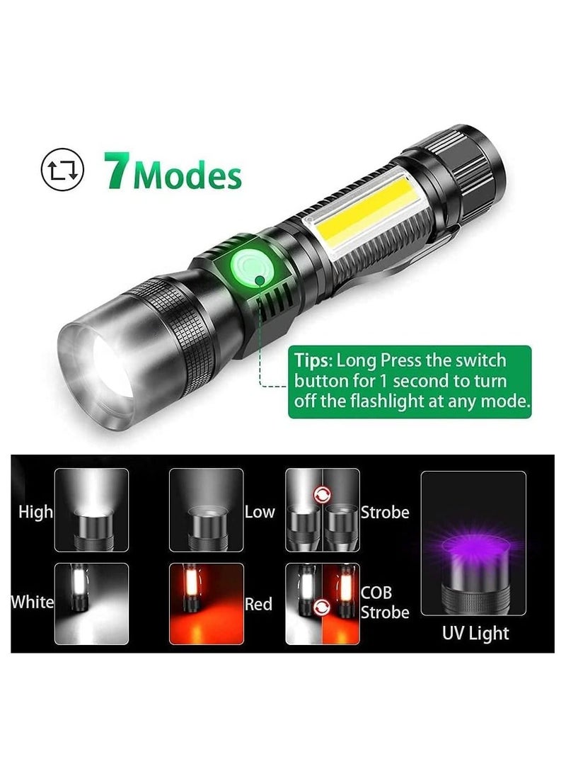 Generic - Black Light Flashlight Rechargeable, 3-in-1 UV Light Flashlights, 1800 Lumen LED Tactical Flashlight, High Powered 7 Modes Waterproof UV Blacklight Flashlights for Stains Detection Camping Emergency - Image 1