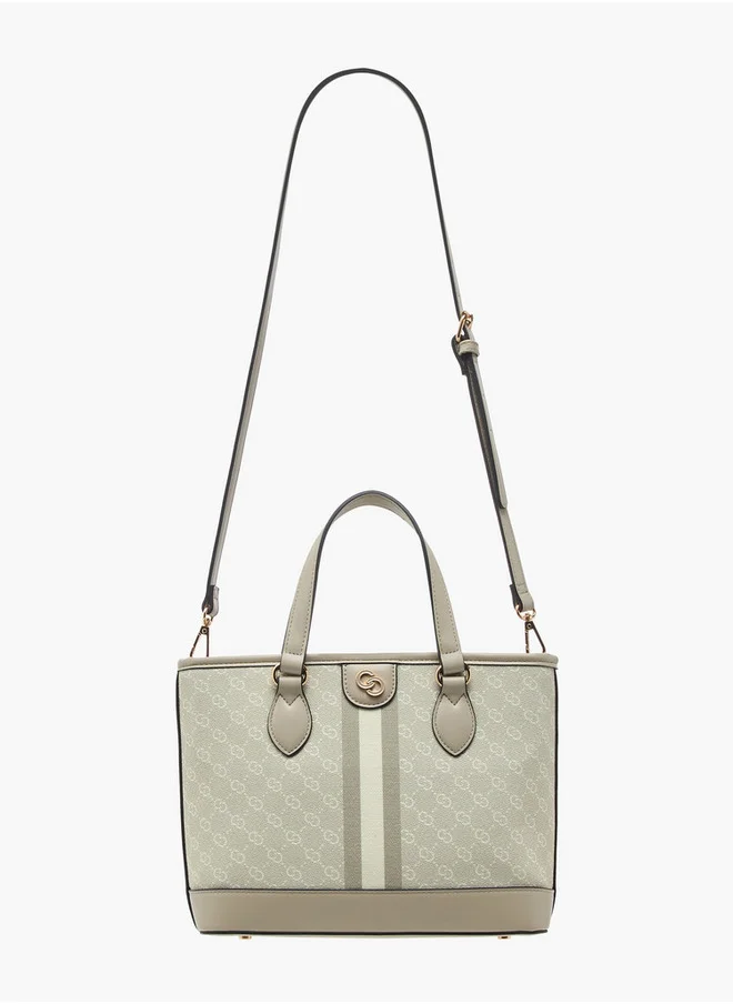 سيليست Monogram Print Tote Bag with Zip Closure and Double Handle