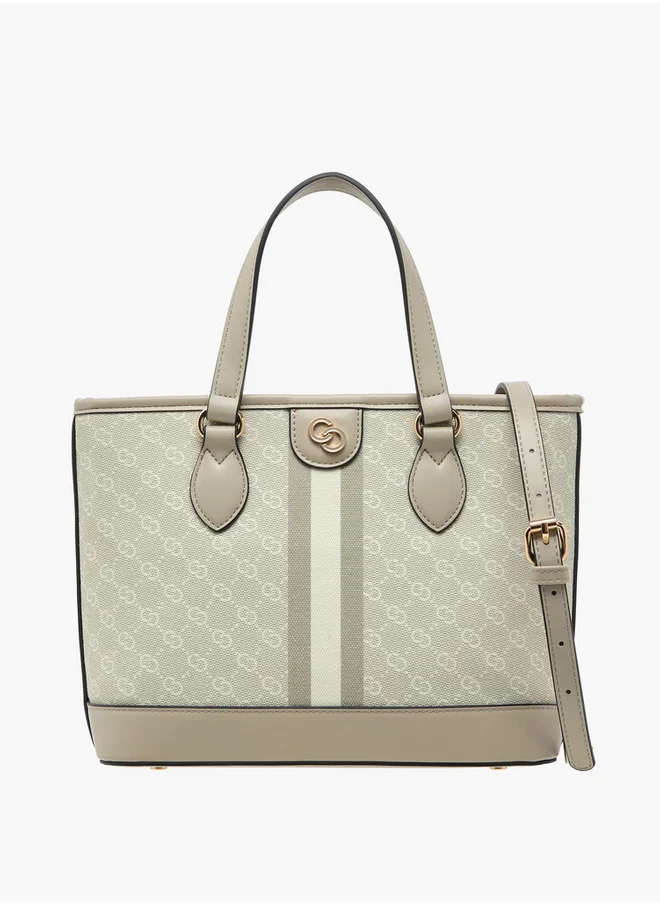 سيليست Monogram Print Tote Bag with Zip Closure and Double Handle