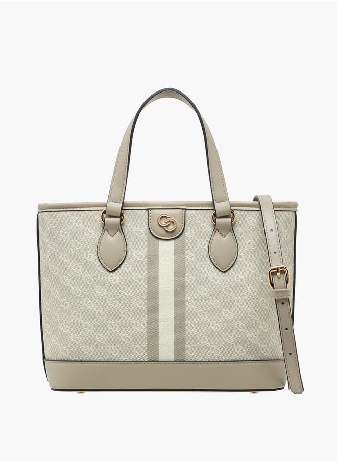 Celeste Monogram Print Tote Bag with Zip Closure and Double Handle  - Image 1