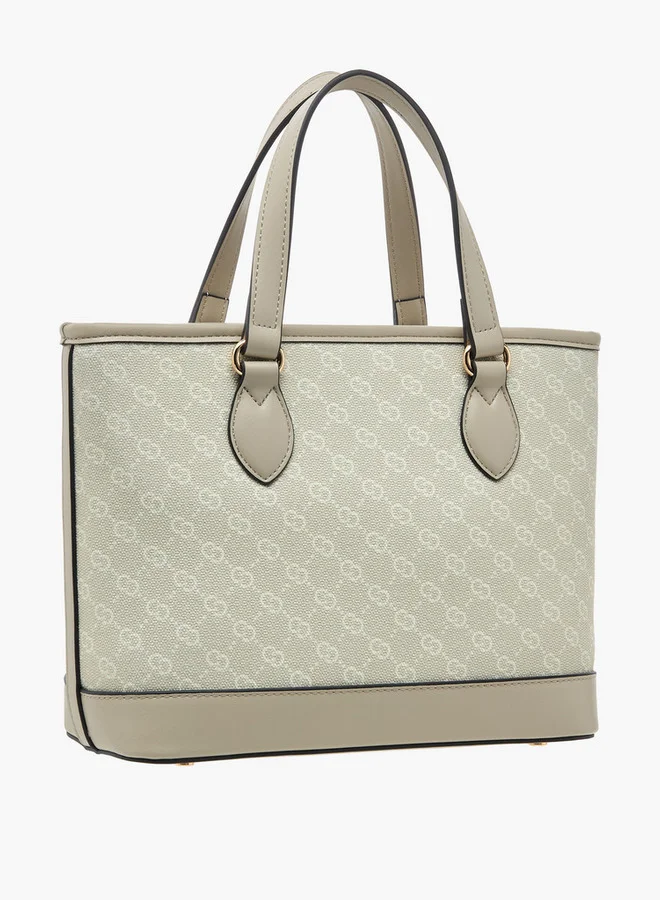 Celeste Monogram Print Tote Bag with Zip Closure and Double Handle