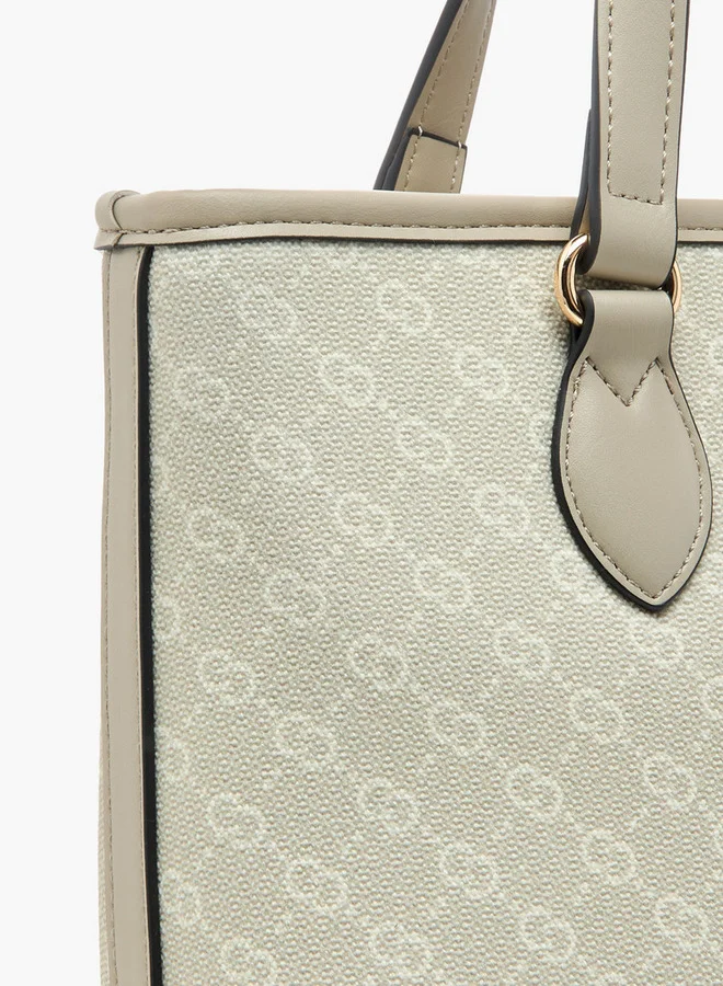 Celeste Monogram Print Tote Bag with Zip Closure and Double Handle