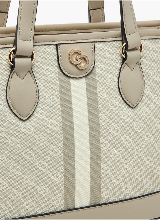 Celeste Monogram Print Tote Bag with Zip Closure and Double Handle  - Image 4