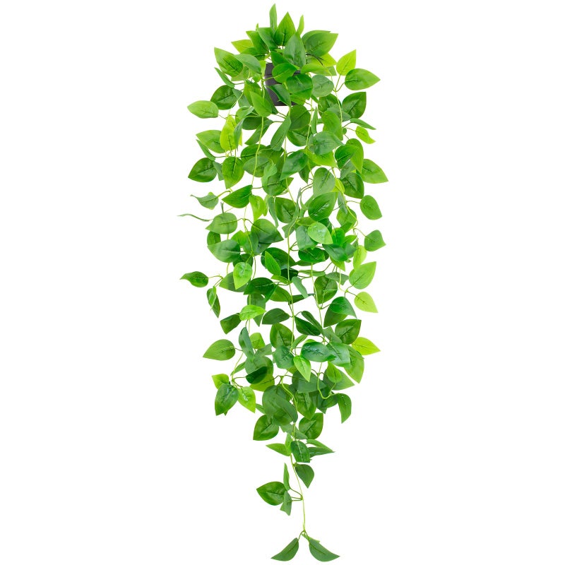 LUZOGA 39'' Fake Hanging Plants Small Artificial Potted Pothos Hanging Vines Plants for Home Office Bathroom Bedroom Wall Shelf Indoor Decor (Black Pot) - Image 1