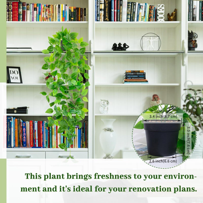 LUZOGA 39'' Fake Hanging Plants Small Artificial Potted Pothos Hanging Vines Plants for Home Office Bathroom Bedroom Wall Shelf Indoor Decor (Black Pot) - Image 2