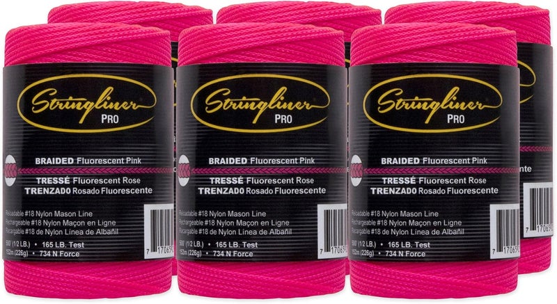 Stringliner Braided Mason Line Replacement Roll Contractor Pack 500' - Pink (Pack of 6) - SL35462CPK - Image 1