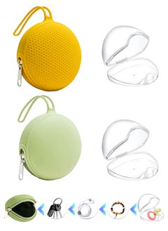 4 Pcs Portable Baby Pacifier Case, 2 Silicone Nipple Pouches with Lanyards and 2pcs Transparent Nipple Holder Case Container
