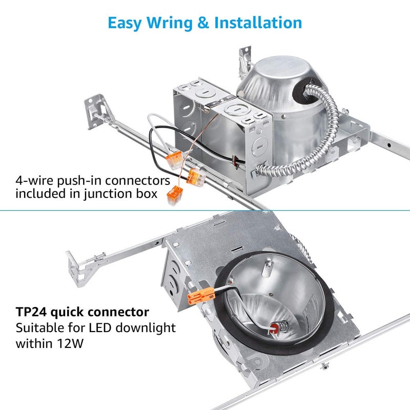 TORCHSTAR 8-Pack 4 Inch Shallow New Construction Recessed Lighting Housing, IC Rated & Air Tight Ceiling LED Downlight Can with J-Box, ETL Listed Slim/Narrow Can Light Housing, TP24 Connector - Image 4