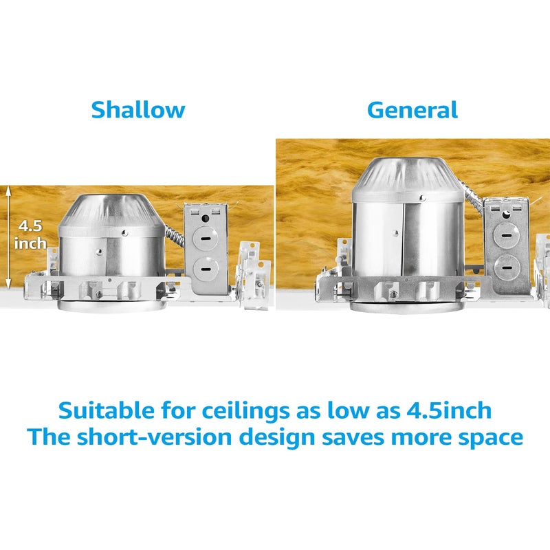 TORCHSTAR 8-Pack 4 Inch Shallow New Construction Recessed Lighting Housing, IC Rated & Air Tight Ceiling LED Downlight Can with J-Box, ETL Listed Slim/Narrow Can Light Housing, TP24 Connector - Image 2