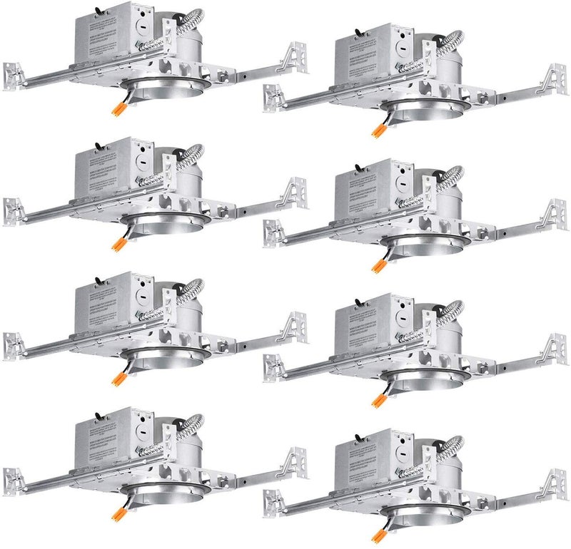 TORCHSTAR 8-Pack 4 Inch Shallow New Construction Recessed Lighting Housing, IC Rated & Air Tight Ceiling LED Downlight Can with J-Box, ETL Listed Slim/Narrow Can Light Housing, TP24 Connector - Image 1