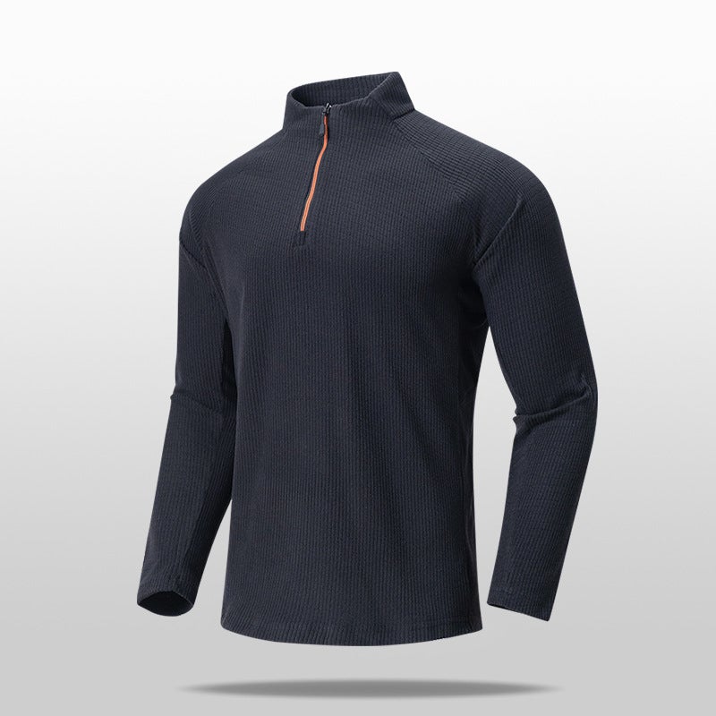 Generic Birds Same Style Mens Fitness Wear Long Sleeve Collar Pullover Loose Half Zipper T-shirt Elastic Riding Wear Black - Image 1