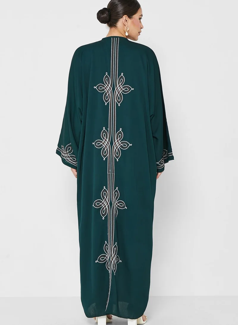 hayas closet Embroidery Detail Front Open Abaya