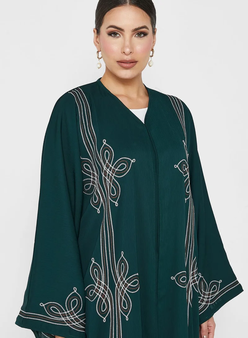 hayas closet Embroidery Detail Front Open Abaya