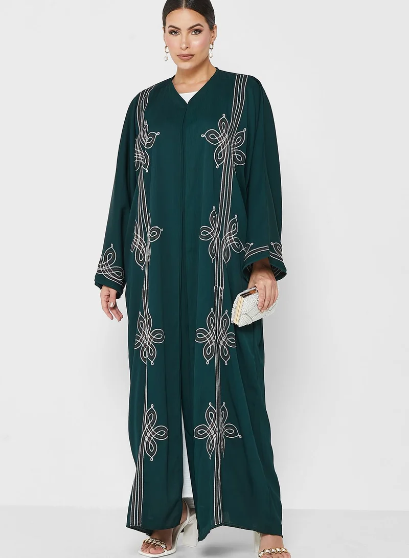 hayas closet Embroidery Detail Front Open Abaya