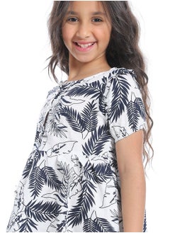 Andora Short Spaghetti Sleeves Self Pattern Girls Dress _ White & Black  - Image 5