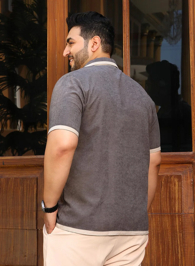 Instafab Plus  Instafab Plus Men's Moon Grey Contrast-Cuban Shirt For Casual Wear | Cuban Collar | Short Regular Sleeves | Button Closure | Plus Size Shirt Crafted With Comfort Fit For Everyday Wear for Men | Best Price UAE