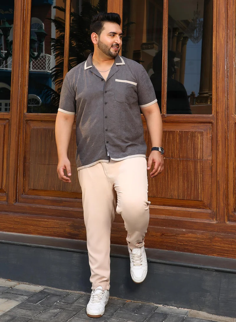 Instafab Plus  Instafab Plus Men's Moon Grey Contrast-Cuban Shirt For Casual Wear | Cuban Collar | Short Regular Sleeves | Button Closure | Plus Size Shirt Crafted With Comfort Fit For Everyday Wear for Men | Best Price UAE