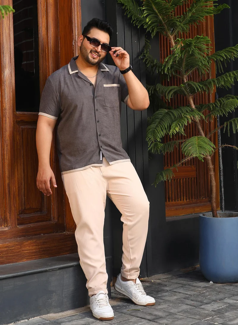 Instafab Plus  Instafab Plus Men's Moon Grey Contrast-Cuban Shirt For Casual Wear | Cuban Collar | Short Regular Sleeves | Button Closure | Plus Size Shirt Crafted With Comfort Fit For Everyday Wear for Men | Best Price UAE