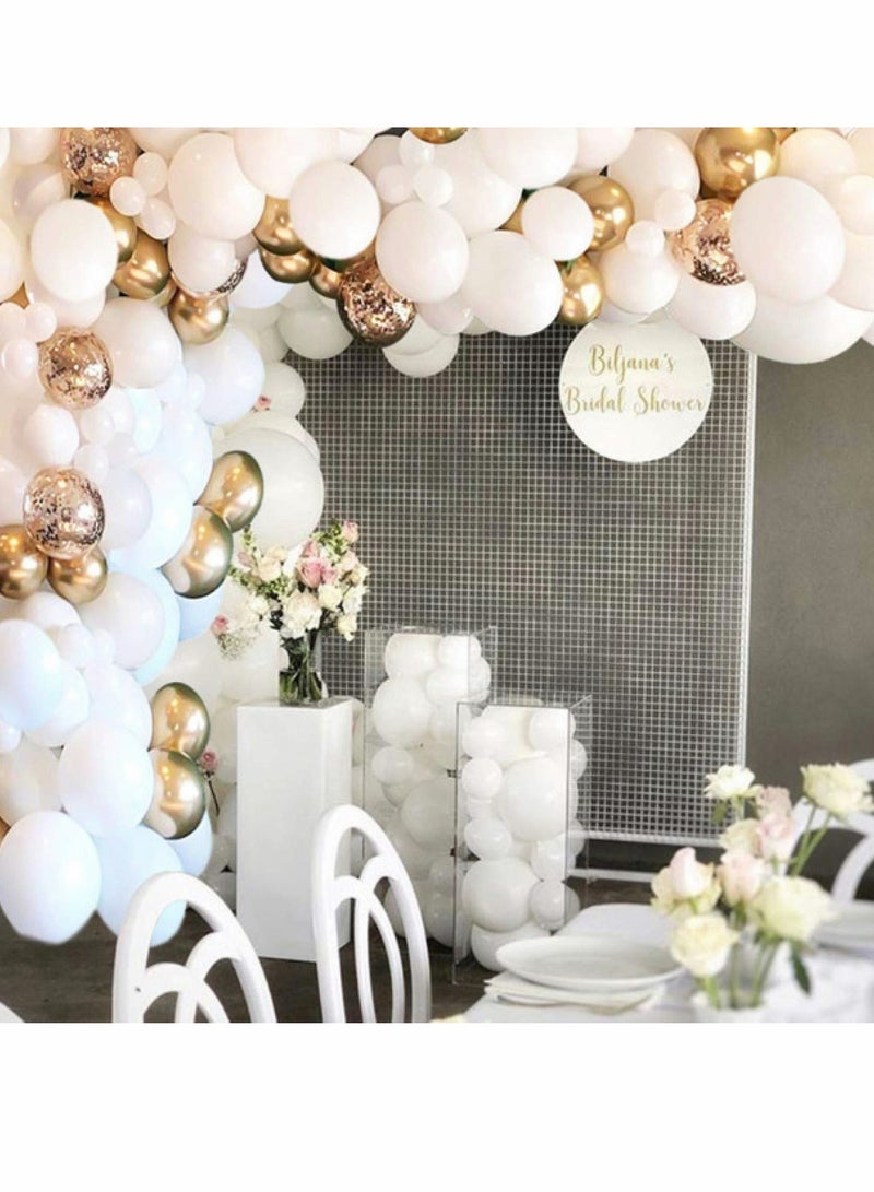 سيوسي 124 Pieces White Balloon Arch Garland Kit, KASTWAVE White and Gold Confetti Latex Balloons for Baby Shower Wedding Birthday Graduation Anniversary Bachelorette Party Background Decorations - Image 2