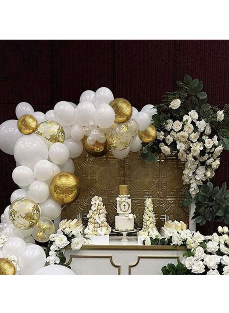 سيوسي 124 Pieces White Balloon Arch Garland Kit, KASTWAVE White and Gold Confetti Latex Balloons for Baby Shower Wedding Birthday Graduation Anniversary Bachelorette Party Background Decorations - Image 4