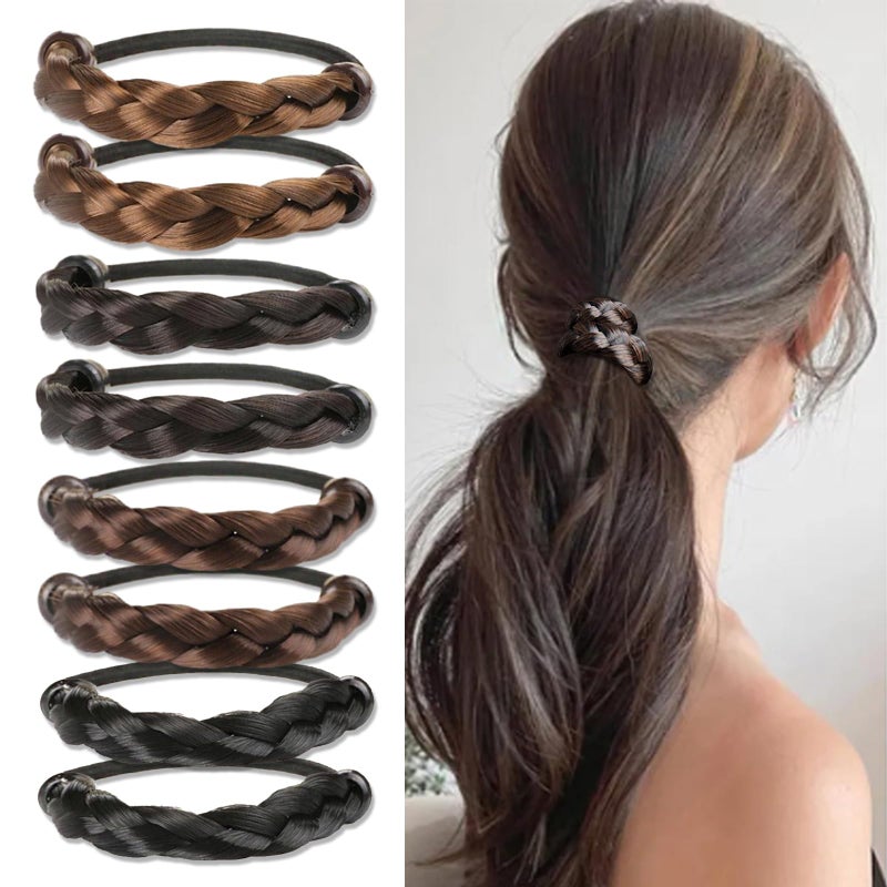 RUSTAMM 8 PCS Hair Ties Wig Braided Hair Elastic Rope Ponytail Holders for Women Girls Teens Hair Accessories (Black, natural black, light brown, dark brown) - Image 1
