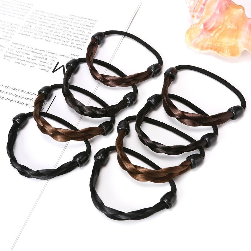 RUSTAMM 8 PCS Hair Ties Wig Braided Hair Elastic Rope Ponytail Holders for Women Girls Teens Hair Accessories (Black, natural black, light brown, dark brown) - Image 5