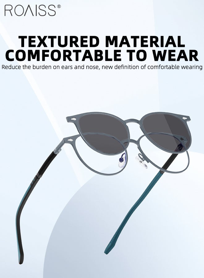 رويس مجموعة نظارات شمسية دائرية مغناطيسية مستقطبة 3 في 1، نظارات حجب الضوء الأزرق مع عدسة مستقطبة مغناطيسية وعدسة رؤية ليلية مغناطيسية، نظارات قيادة متعددة الاستخدامات للاستخدام ليلاً ونهارًا للرجال - Image 2