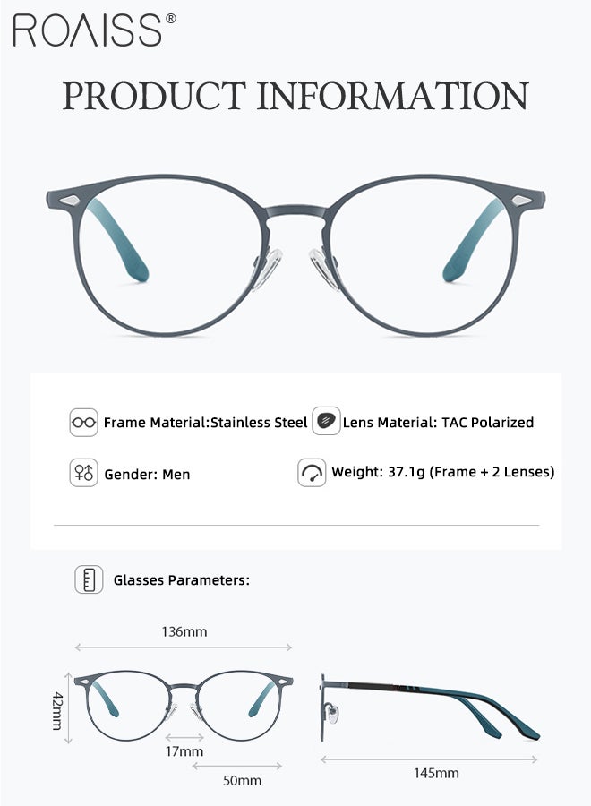 رويس مجموعة نظارات شمسية دائرية مغناطيسية مستقطبة 3 في 1، نظارات حجب الضوء الأزرق مع عدسة مستقطبة مغناطيسية وعدسة رؤية ليلية مغناطيسية، نظارات قيادة متعددة الاستخدامات للاستخدام ليلاً ونهارًا للرجال - Image 3