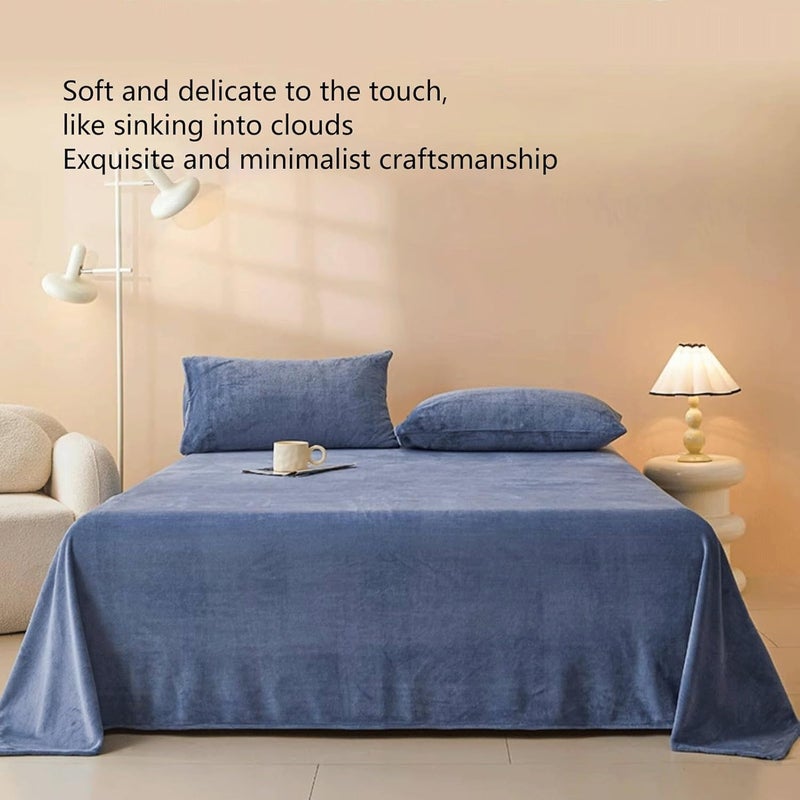 Plush Shaggy Flat Sheet Twin Queen King Velvet Top Sheet Flannel Warm Bed Sheet for Fall Winter and Spring(Blue,270x245cm) - Image 2