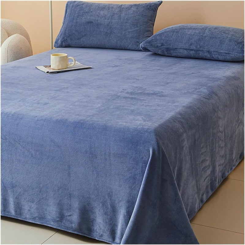 Plush Shaggy Flat Sheet Twin Queen King Velvet Top Sheet Flannel Warm Bed Sheet for Fall Winter and Spring(Blue,270x245cm) - Image 1