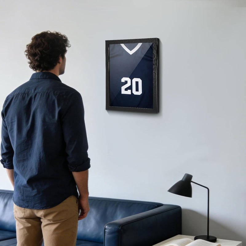 إطار عرض خشبي للأقمصة الرياضية من لوك��يني 11x14 بوصة، علبة عرض خشبية لتذكارات وأزياء البيسبول وكرة السلة وكرة القدم - Image 5