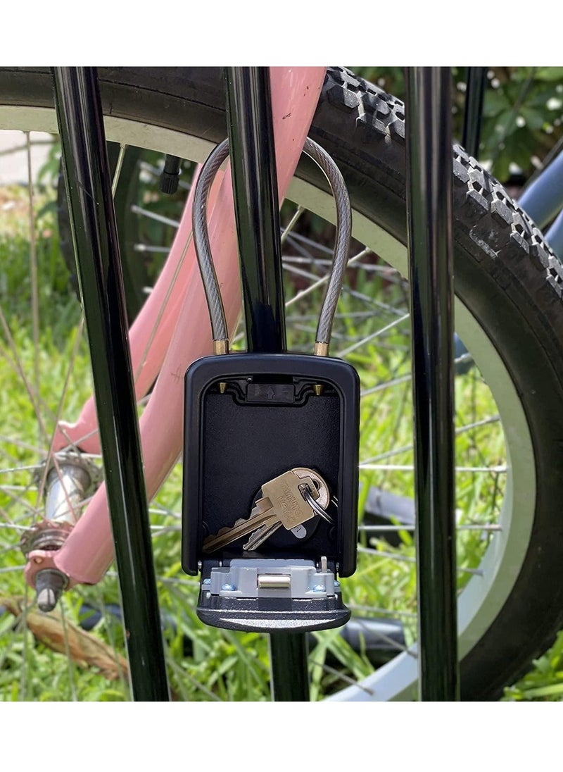 Key Lock Box Portable with Removable Cable Shackle, Indoor Outdoor Waterproof 4 Digit Password Combination with Resettable Code Switch Key Lockbox for Outside Hold Spare Keys for Realtors