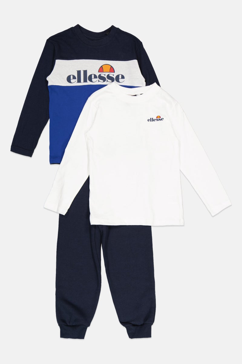 Ellesse Kids Boy 3 Pieces Sportswear Fit Sweatshirt and Pants Set, Navy - Image 4