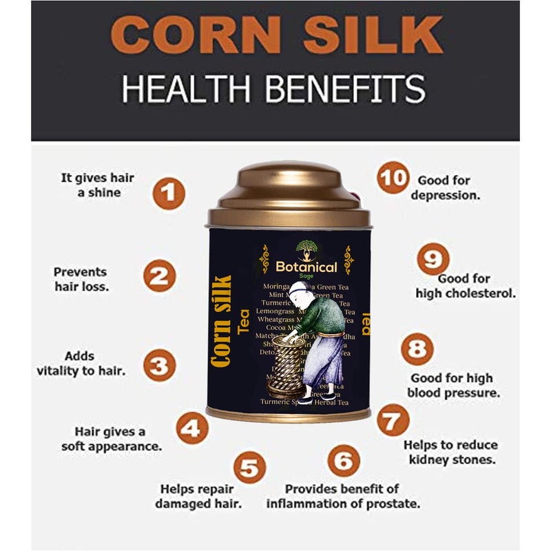 Botanical Sage- Corn Silk Tea 40g | for Kidney Stones | Liver Cleansing | Bhutte Ke Baal | Maize Hair Tea |Supports Urinary Tract Health | Selected | Luxury Tea - Image 4