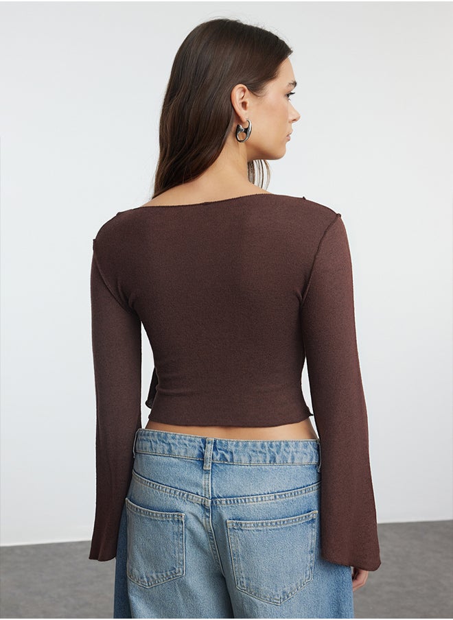 trendyol - Brown Wrap Knitwear Look Spanish Sleeve Regular/Normal Fit Knitted Blouse TWOAW25BZ00151 - Image 1