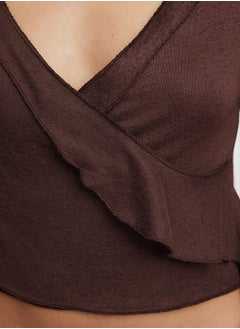 trendyol Brown Wrap Knitwear Look Spanish Sleeve Regular/Normal Fit Knitted Blouse TWOAW25BZ00151  - Image 4
