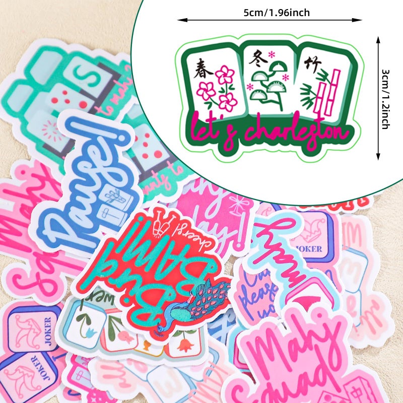 YooNotee 20 Pcs Funny Mahjong Stickers for Water Bottle, Scrapbook, Laptops, Phone Self-Adhesive Waterproof Mahjong Stickers Vinyl Chinese Mah Jong Decals Gifts for Party Decoration - Image 2