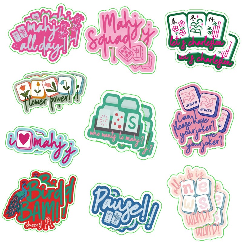 YooNotee 20 Pcs Funny Mahjong Stickers for Water Bottle, Scrapbook, Laptops, Phone Self-Adhesive Waterproof Mahjong Stickers Vinyl Chinese Mah Jong Decals Gifts for Party Decoration - Image 1