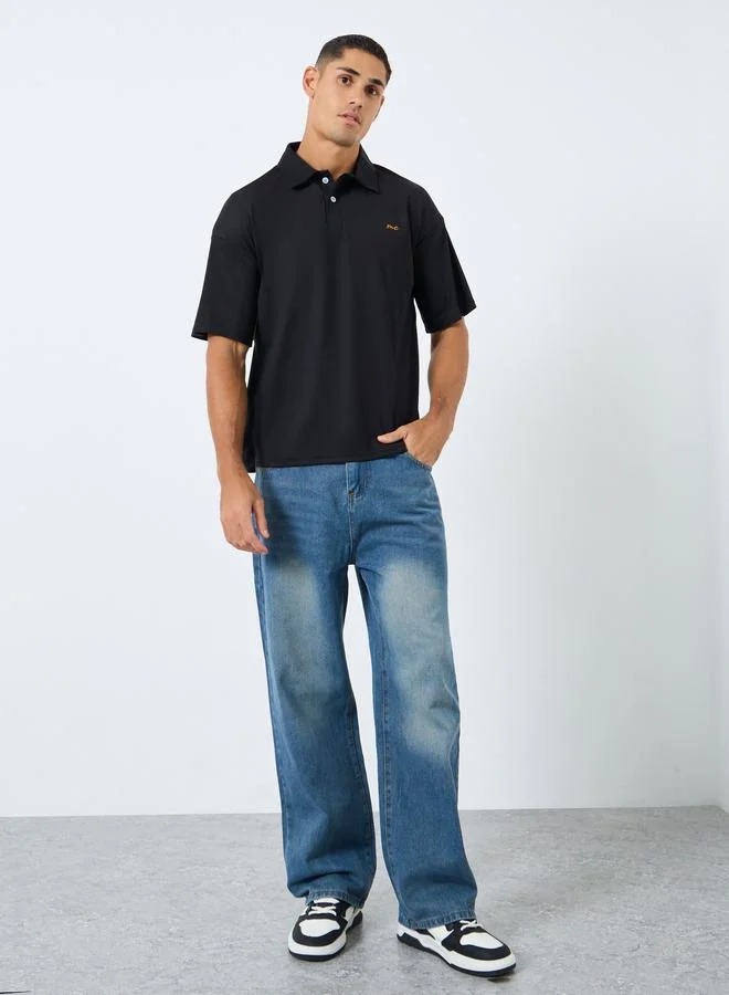 Styli Styli Men Black Oversized Polo with Button
