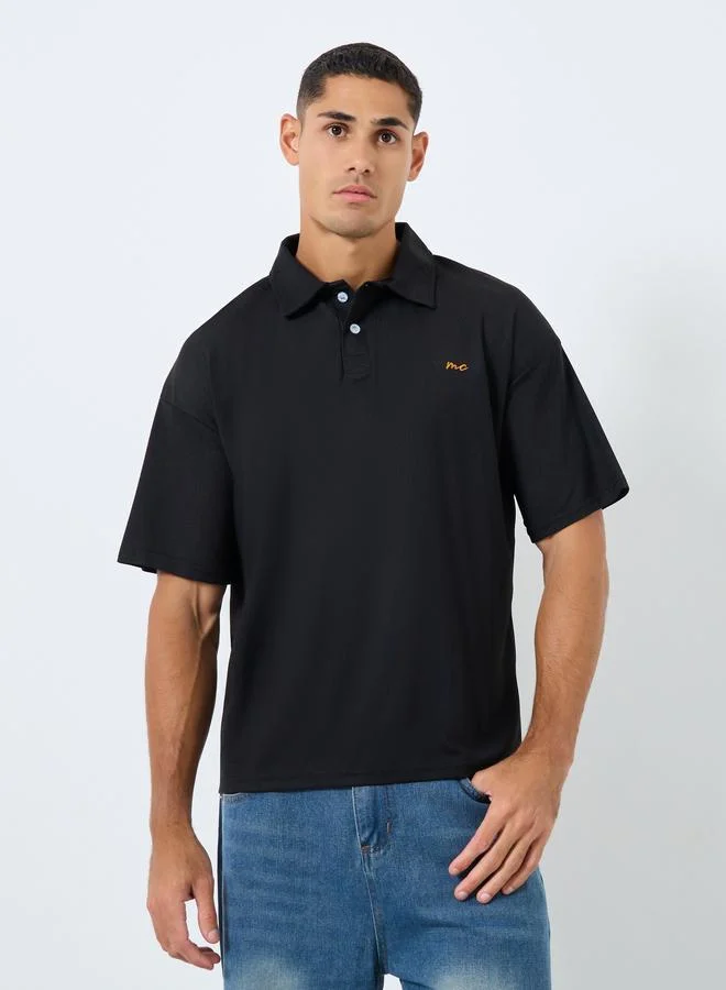 Styli Styli Men Black Oversized Polo with Button