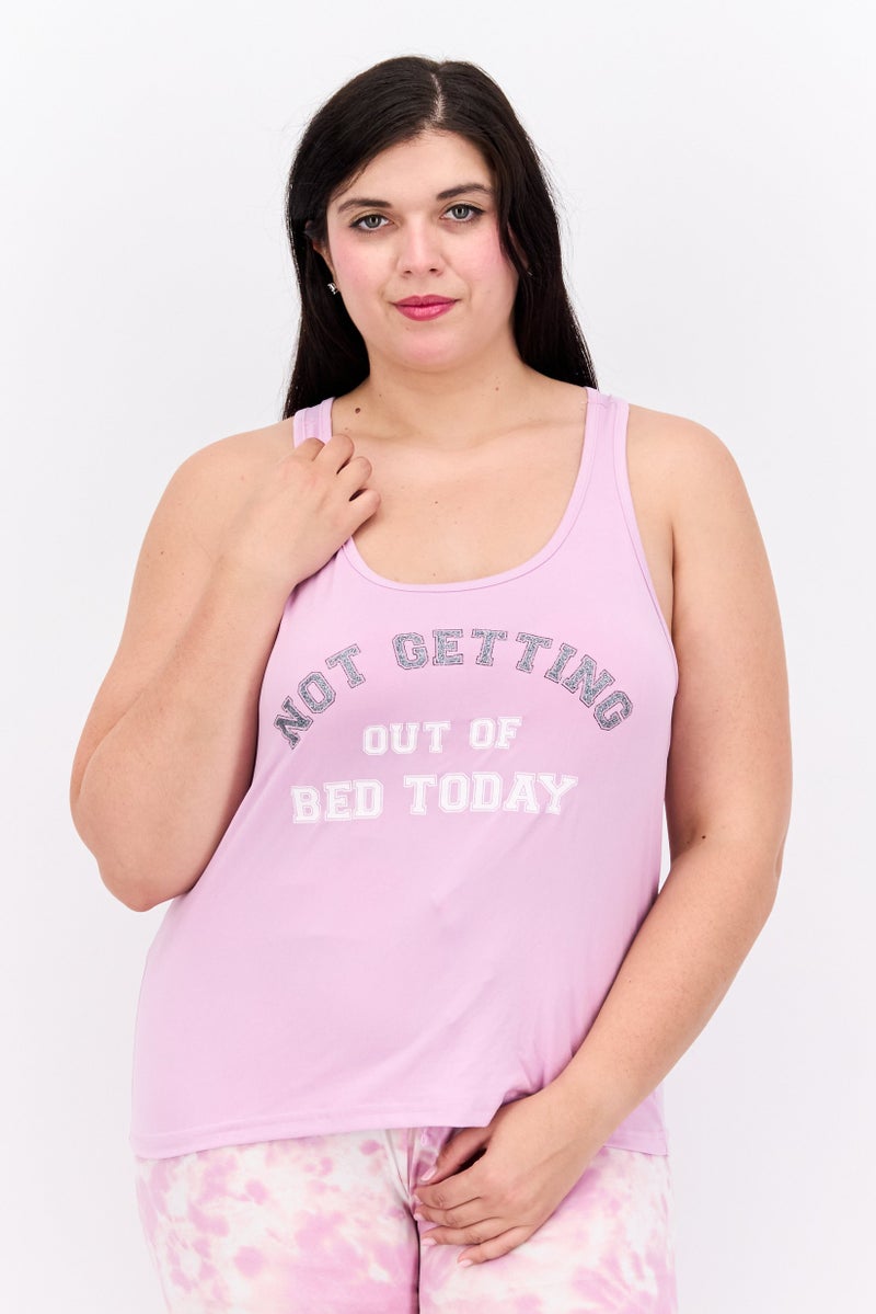 French Affair Women 2 Pieces Graphic Top And Pajama Set, Lavender - Image 4