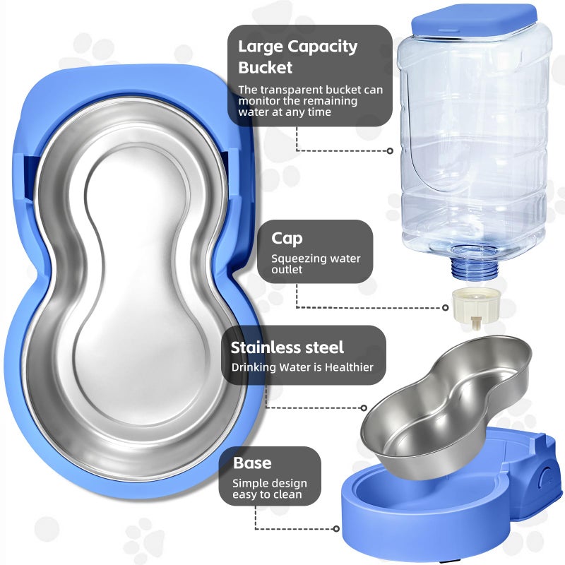 HWONMTE Portable Automatic Cat Feeder and Water Dispenser with Stainless Steel Bowl Dog Gravity Food Feeder and Waterer for Small Medium Pets Puppy Kitten 1 Gallon x 2 (Sapphire Blue) - Image 3