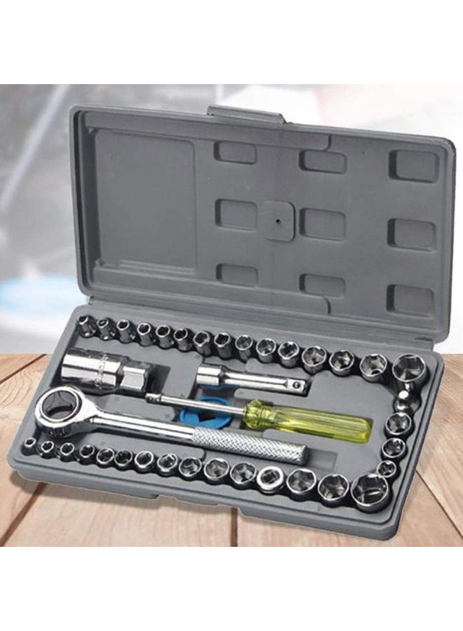 40-Piece Wrench Tool Set, Multi-Colour Screwdriver Set with 40-Piece Socket Set – Includes Reversible Ratchet Handle, Metric and SAE Sockets, and Accessories - Image 1
