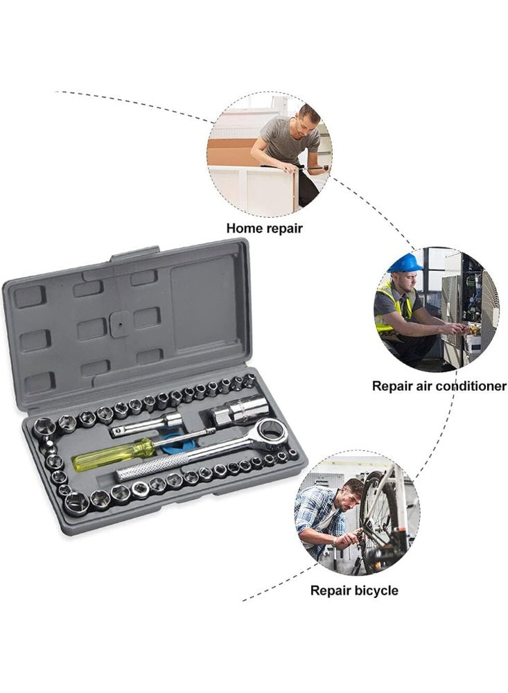 40-Piece Wrench Tool Set, Multi-Colour Screwdriver Set with 40-Piece Socket Set – Includes Reversible Ratchet Handle, Metric and SAE Sockets, and Accessories - Image 5