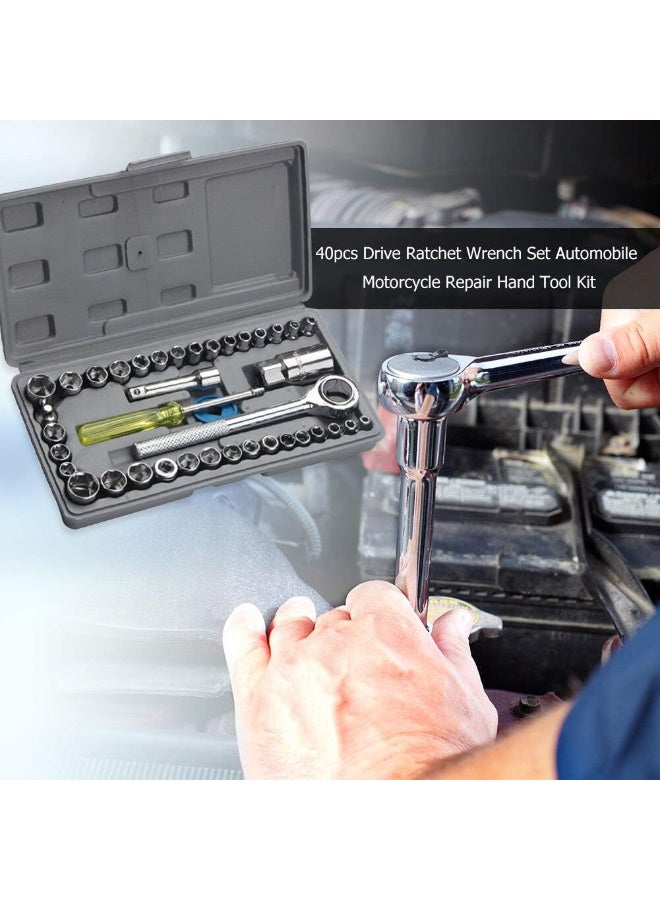 40-Piece Wrench Tool Set, Multi-Colour Screwdriver Set with 40-Piece Socket Set – Includes Reversible Ratchet Handle, Metric and SAE Sockets, and Accessories - Image 3