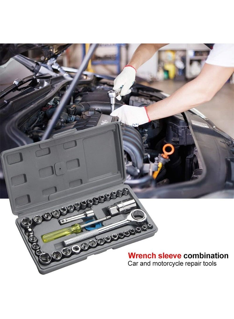 40-Piece Wrench Tool Set, Multi-Colour Screwdriver Set with 40-Piece Socket Set – Includes Reversible Ratchet Handle, Metric and SAE Sockets, and Accessories - Image 4