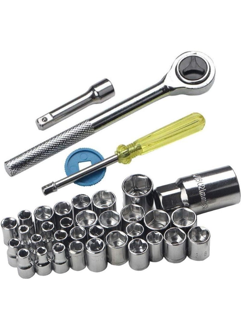 40-Piece Wrench Tool Set, Multi-Colour Screwdriver Set with 40-Piece Socket Set – Includes Reversible Ratchet Handle, Metric and SAE Sockets, and Accessories - Image 2