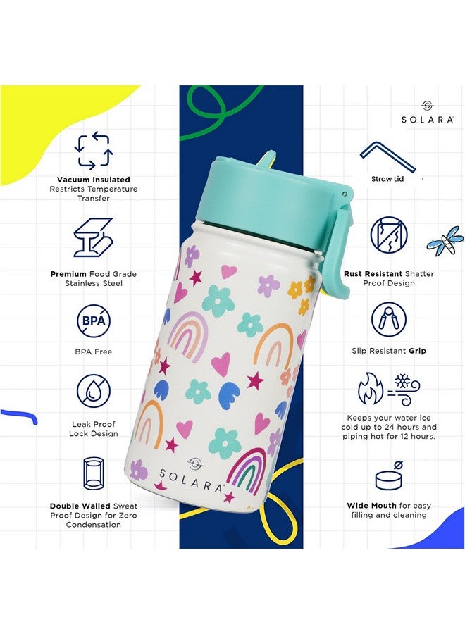 SOLARA Insulated Water Bottle for Kids 450ml, Kids Water Bottle, Sipper Bottle for Kids, Thermosteel Kids Bottles, Stainless Steel Water Bottles for Kids, Straw Bottle for Kids, Rainbow - Image 2