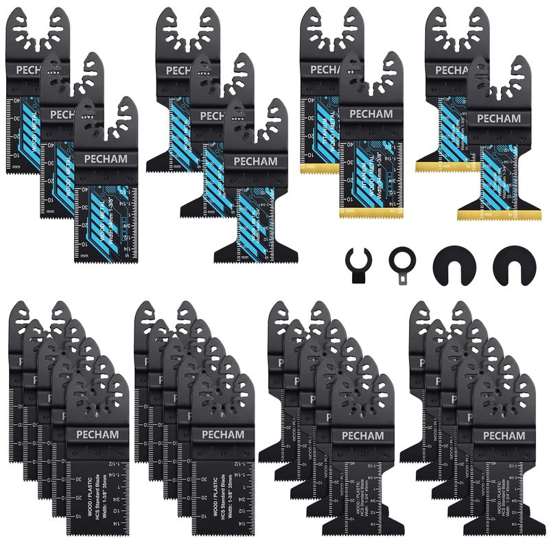 PECHAM Oscillating Tool Blade, 34PCS Universal Wood Metal Oscillating Multitool Quick Release Saw Blades Fit Porter Cable Black & Decker Rockwell Ridgid Ryobi Milwaukee DeWalt Chicago Craftsman - Image 1